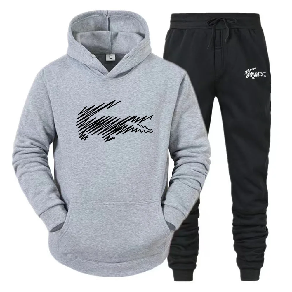 Autumn new men\'s hooded sweatshirt set casual and versatile young and handsome men\'s clothing, sports two-piece set