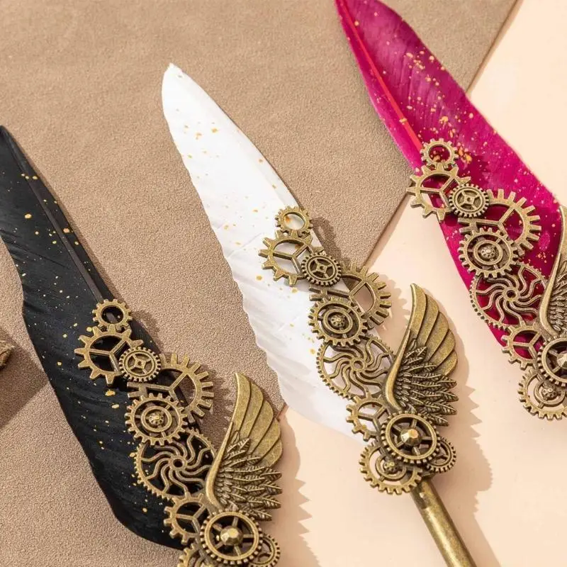 Calligraphys Pen Quill Pen Ancient Quill Dip Pen Calligraphys Writing Pen with 5 Nibs for Students