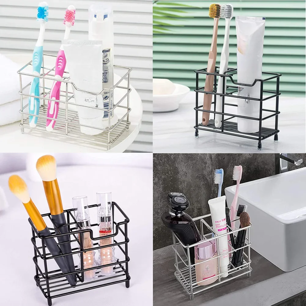 Black/white Toothbrush Holder Toiletries Storage Stainless Steel Bathroom Shelf Organizer For Table Kitchen Household Organiz