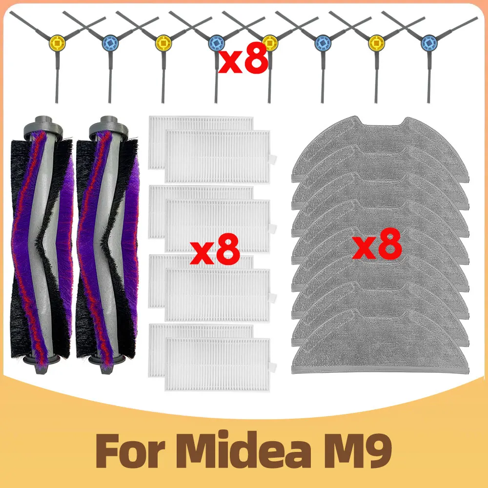 Compatible for Midea M9 Robot Vacuum Cleaner parts Main Side Brush Mop Rag HEPA Filter Replacements