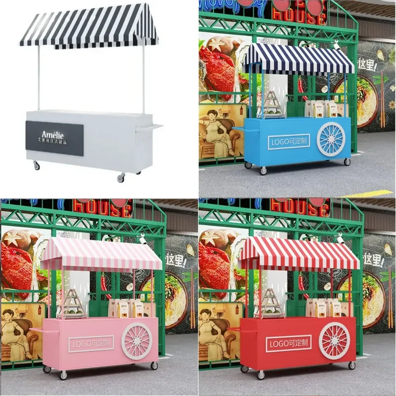 Wrought Iron Hand Push Dining Cart Mobile Snack Stall for Outdoor Night Market Mall Food Service