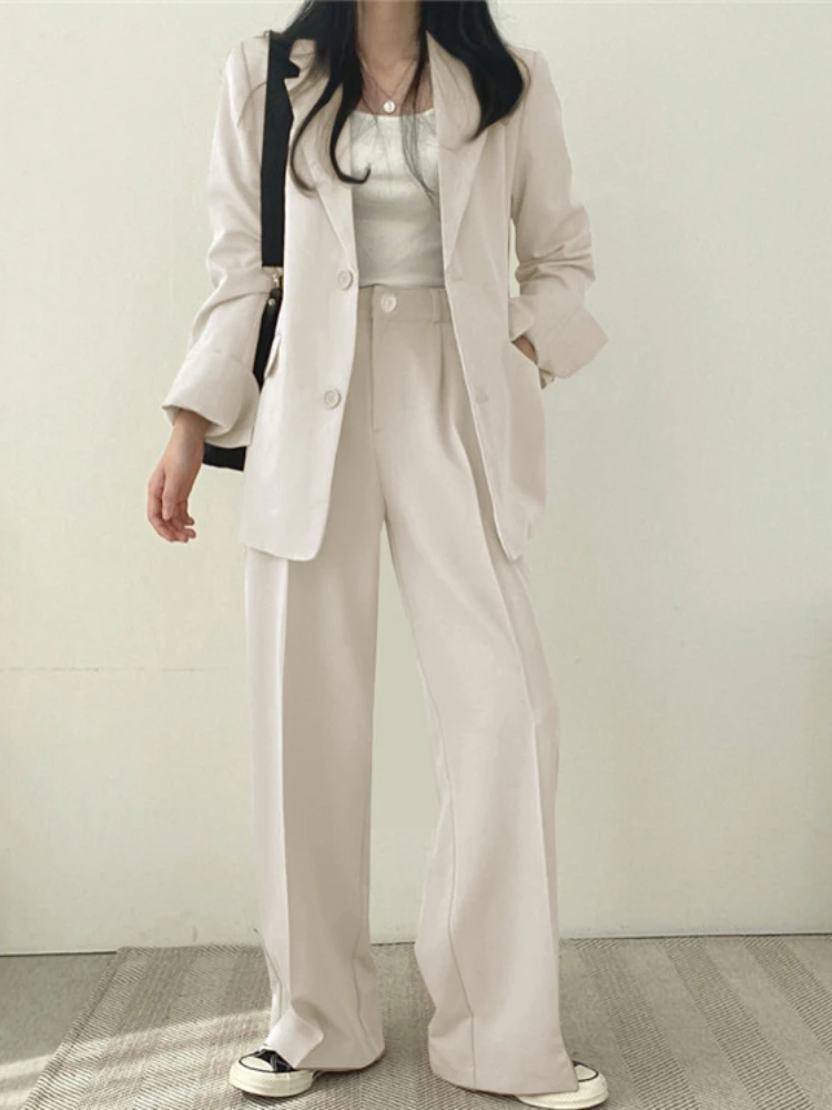 Women Suit Jacket Trousers Set Full Sleeve Single Breasted Pants Solid Elegant Suit Commuter Coat Autumn Winter Clothing 2023