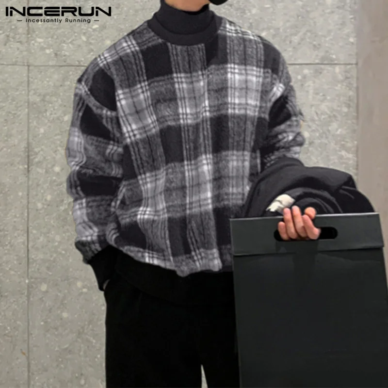 INCERUN Men Hoodies Plaid Turtleneck Long Sleeve Autumn Casual Male Sweatshirts Streetwear 2024 Fashion Leisure Pullovers S-5XL