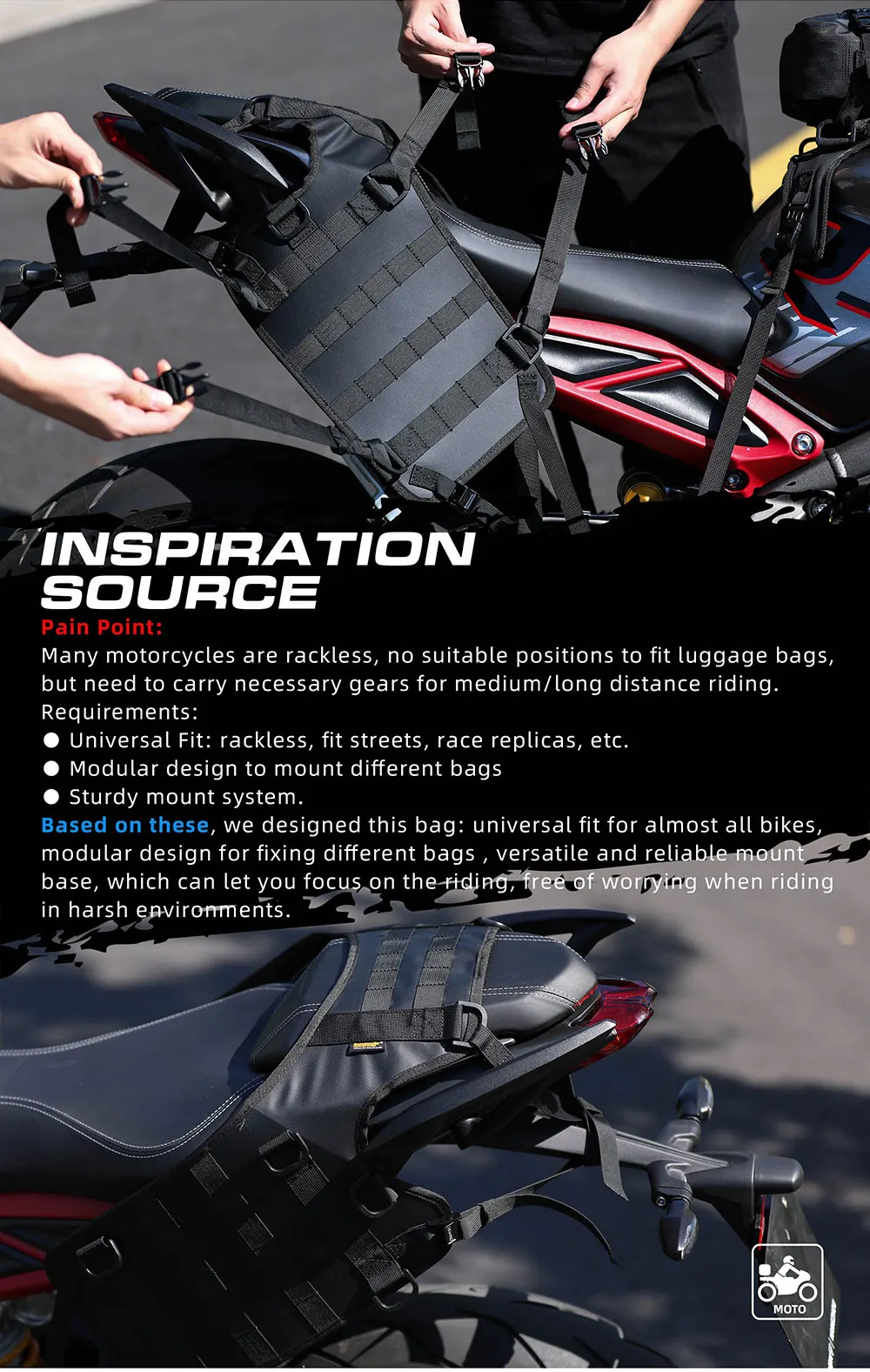Rhino walk Motorrad Seiten tasche mit Basis wasserdicht 6l/8l/10l/15l Motor Rücksitz Tasche Rack Motocross Aufbewahrung rucksack – Detail 1