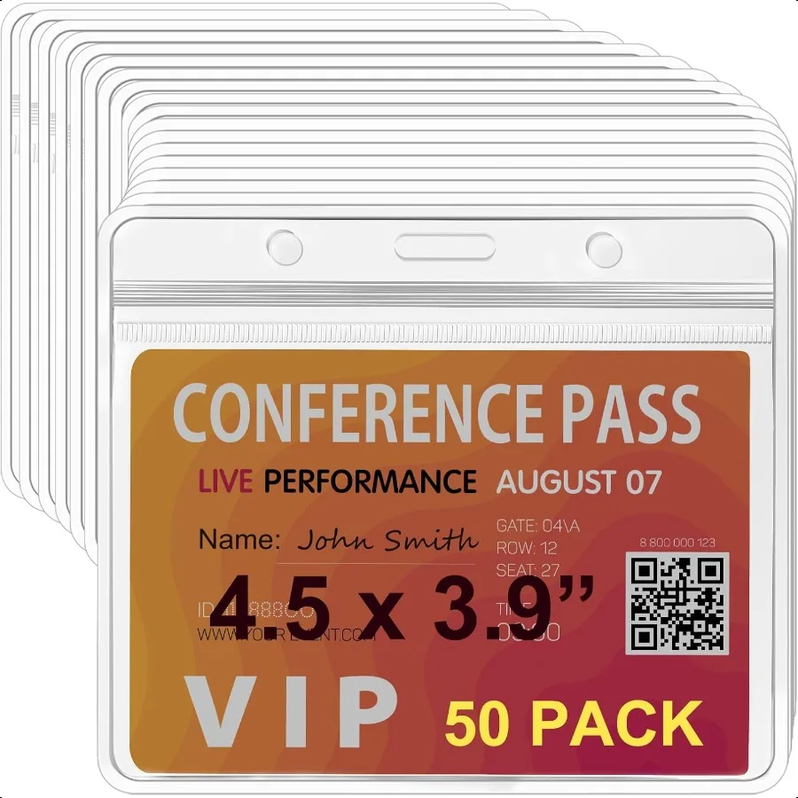 

Large Horizontal Badge Holder Bulk 50 Pack4x3 4.5x3.5 4.5x3.9 4.5 x4 ID Badge Holder with Soft Edge Sealable Extra Thick Waterp