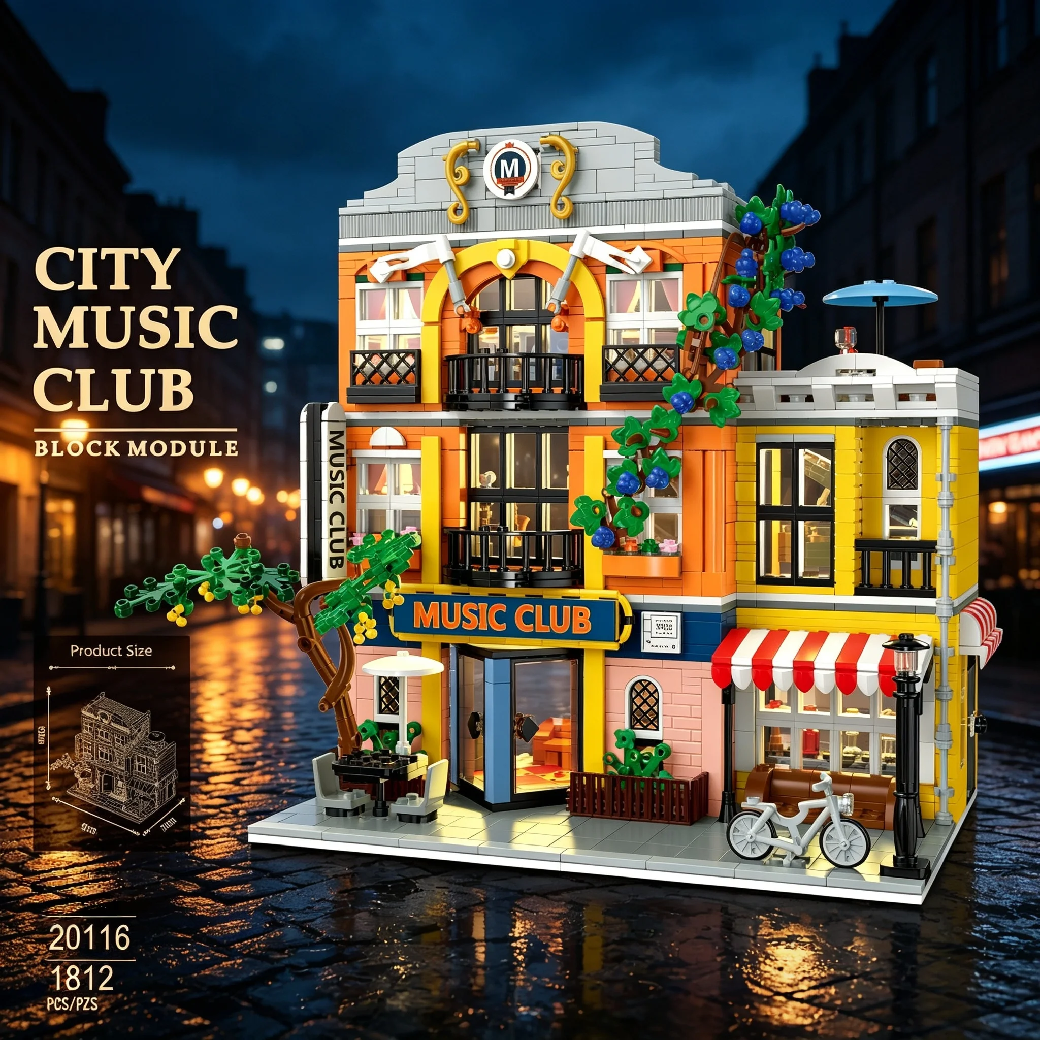 

Music Club Building Blocks LED Light DIY Assembly Model MOC Hand-built Toy Desktop Ornament Decor Toy Birthday Party Gifts 20116