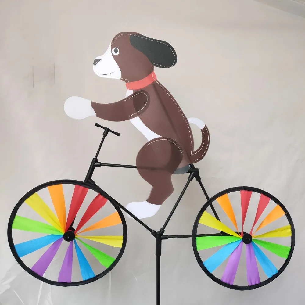 

Three-dimensional Cartoon Animal Riding Windmill Cartoon Modelling Wind Spinners Bicycle Wind Spinners Standing Pole Lawn