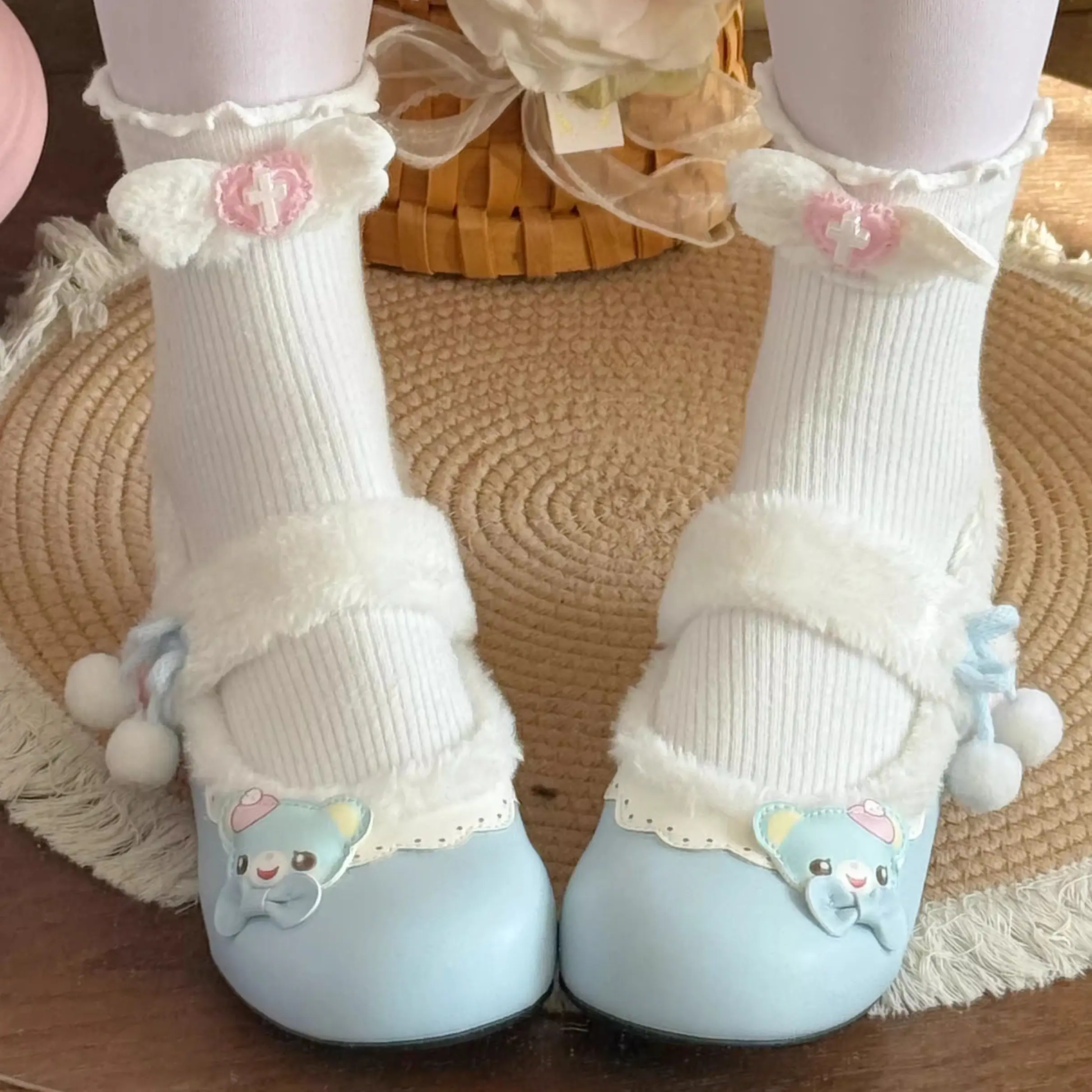 Japanese Cute Cartoon Mp  Daughter Clothing Jojifuku Y2k Accessories Mid Heel Pumps Spring Plush Lolita Original 3cm Heel Shoes view 4