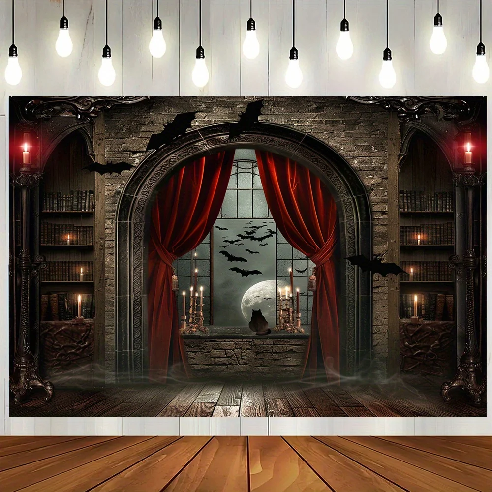 Magic Broom and Vampire Castle Background - Multi functional Polyester Photography Background for Halloween, Parties, and Events