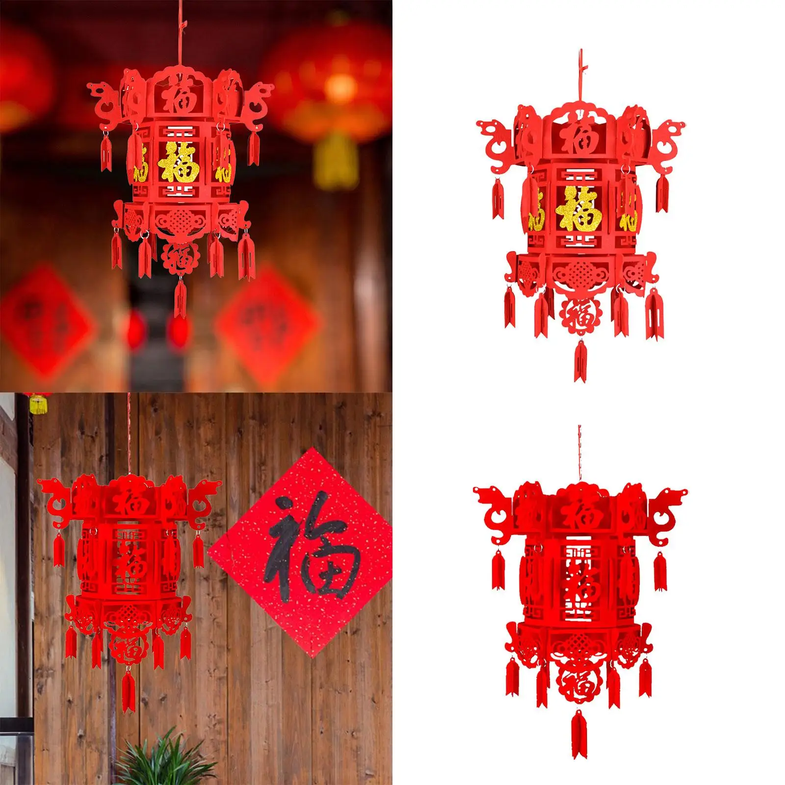

Red Chinese Lantern Good Luck Gold Fu Character Spring Festival Lantern for Indoor Outdoor Decoration Ceiling Gatherings Wall