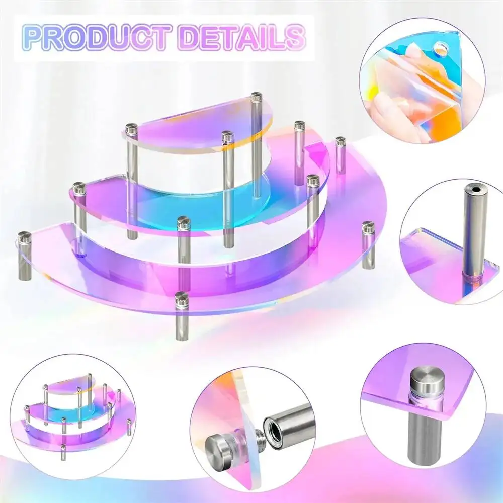 3 Tier Rainbow Cupcake Stand Half Moon Acrylic Risers Display Shelf Organizer for Perfume Figure Jewels Dessert Cosmetic