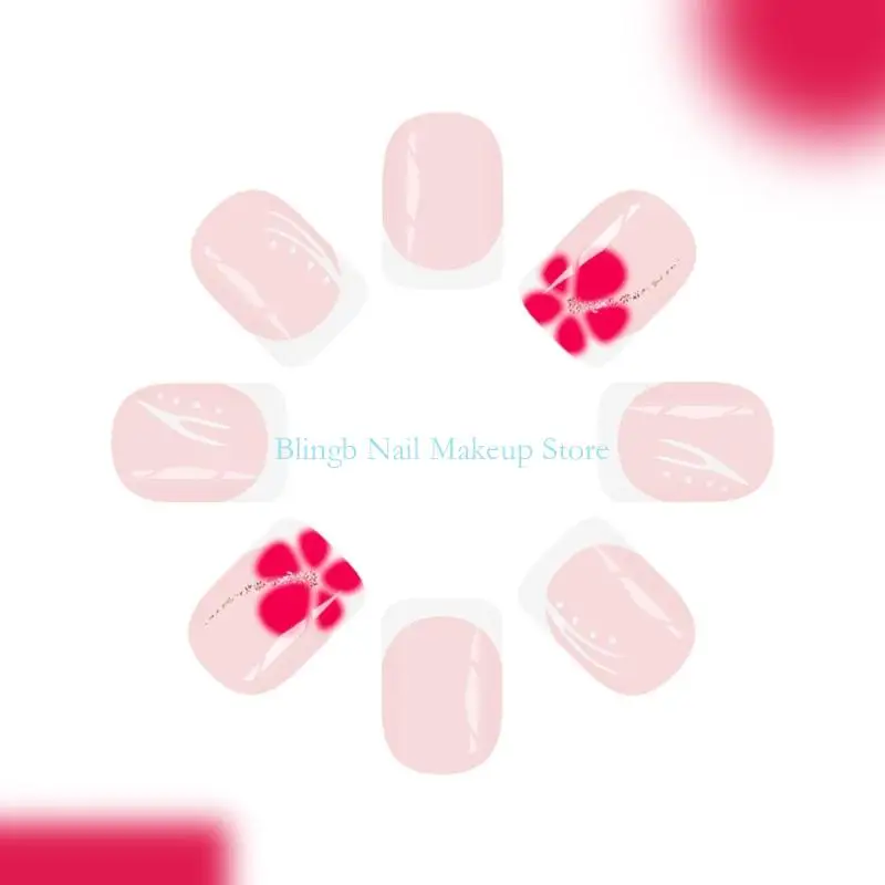 28ta witte glitters druk op spijker 24 stks kort vierkant Frans design kunstmatige nagel abs mat natuurlijk uiterlijk dagelijkse