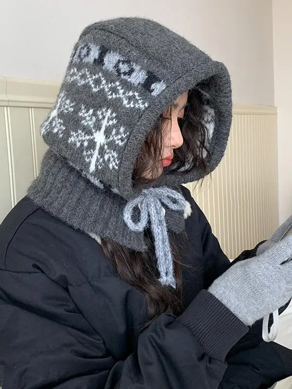 Warm Wool Knitted Hat Women's Autumn Winter New Style Ear Protection Bandana Cap Casual round Top Knitted Cap for Shopping