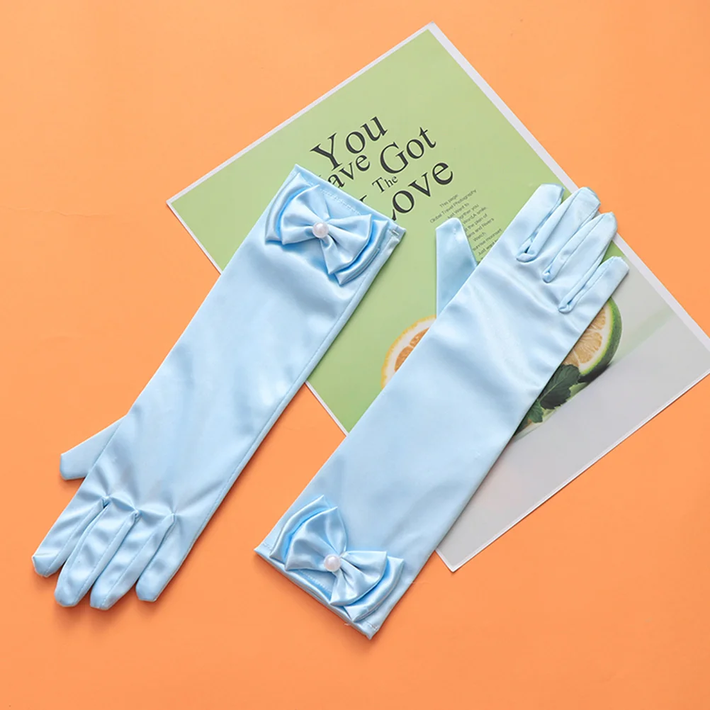 

6pcs 6 Pairs Princess Dress Gloves for Kids Long Satin Girl Clothing Elegant Bow Decorated Banquet Wedding Performance