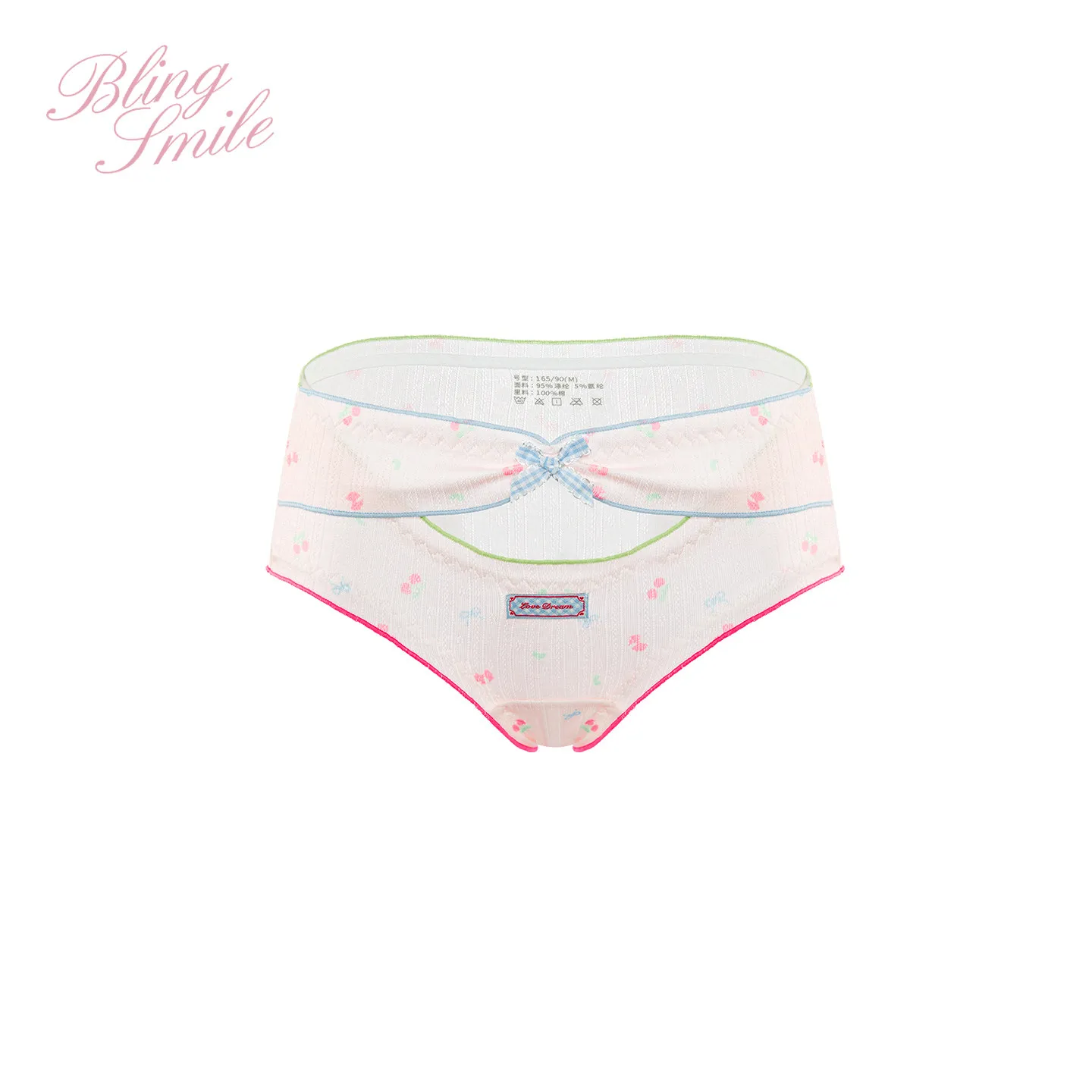 Bling Smile Sweet Cherry Print Women Cotton Panties Cute Bow Gingham Girls Briefs Anti-chafing Ladies Triangle Underwear