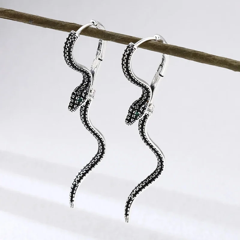 925 Sterling Silver Vintage Square Earrings For Women Trendy Retro Snake Earring Jewelry Prevent Allergy Party Accessories Gift image 4