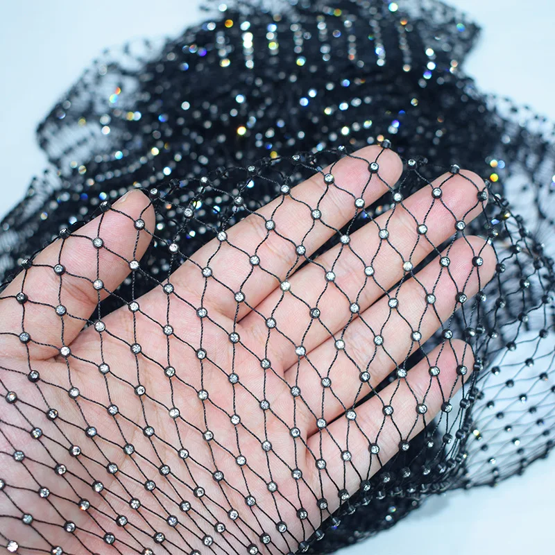 

10Yards Rhinestone Mesh Fabric Bling Shiny Stretch Sparkling Hollow-out Cloth Crystal Fishing Net Cloth DIY Dress Mask Decor