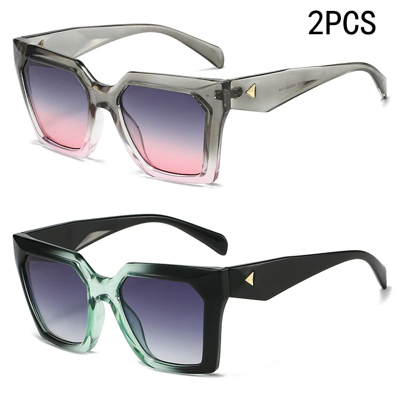 2PCS New Women's Square Sunglasses Personality Trendy Sunglasses Women's Fashion Colorful Car Sunglasses M6255