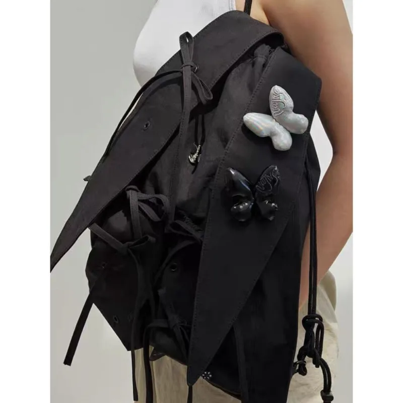 Mochila estilo coreano com cordão para as mulheres, bolso grande, alta capacidade, casual, cor sólida, moda, para viagens