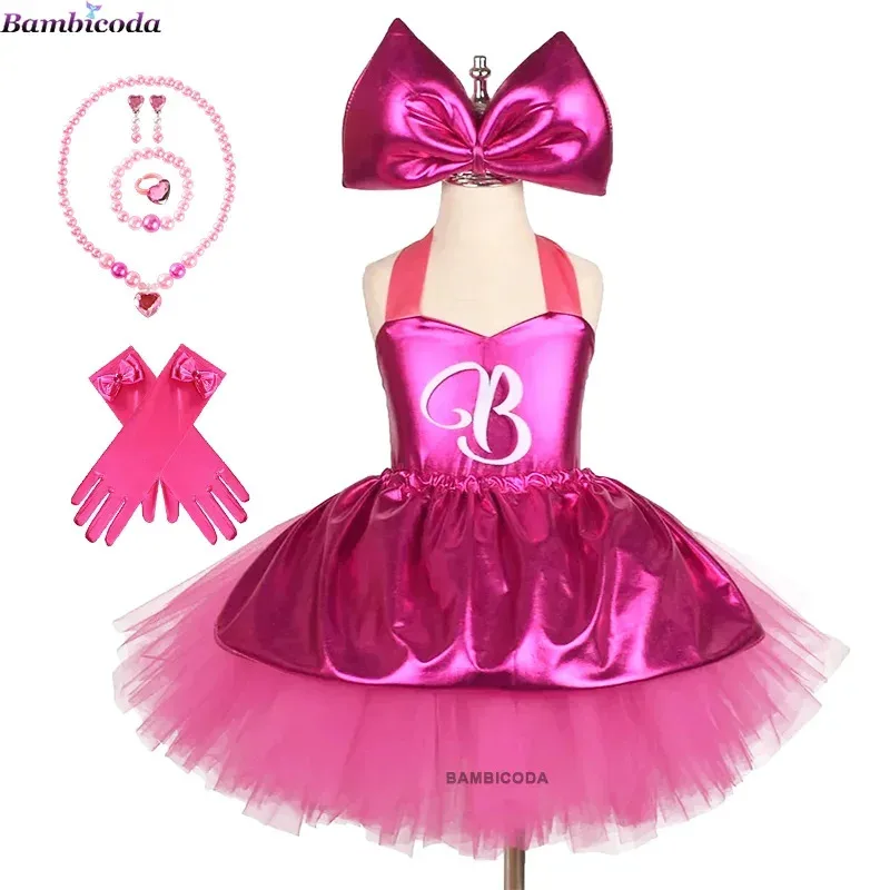 فساتين توتو للفتيات الصغيرات من Sky01 بطول الركبة للأطفال أزياء باربي التأثيرية دبوس شعر بفيونكة كبيرة وردية لحفلات أعياد ميلاد الأطفال SlSd01$