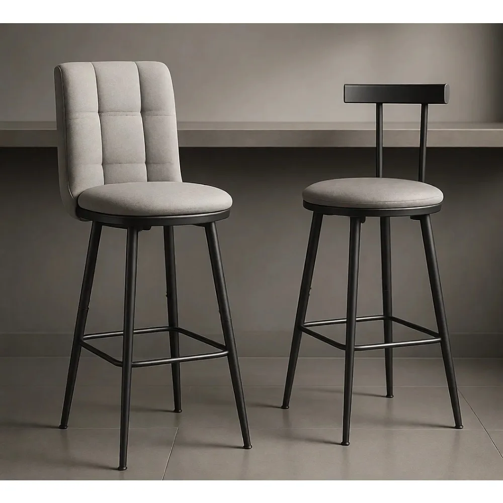 

Комплект из 2 высоких барных стульев с подлокотниками и подставкой для ног, мягкое сиденье из ПУ, в индустриальном стиле, для кухонной стойки, гостиной, паба, серый цвет