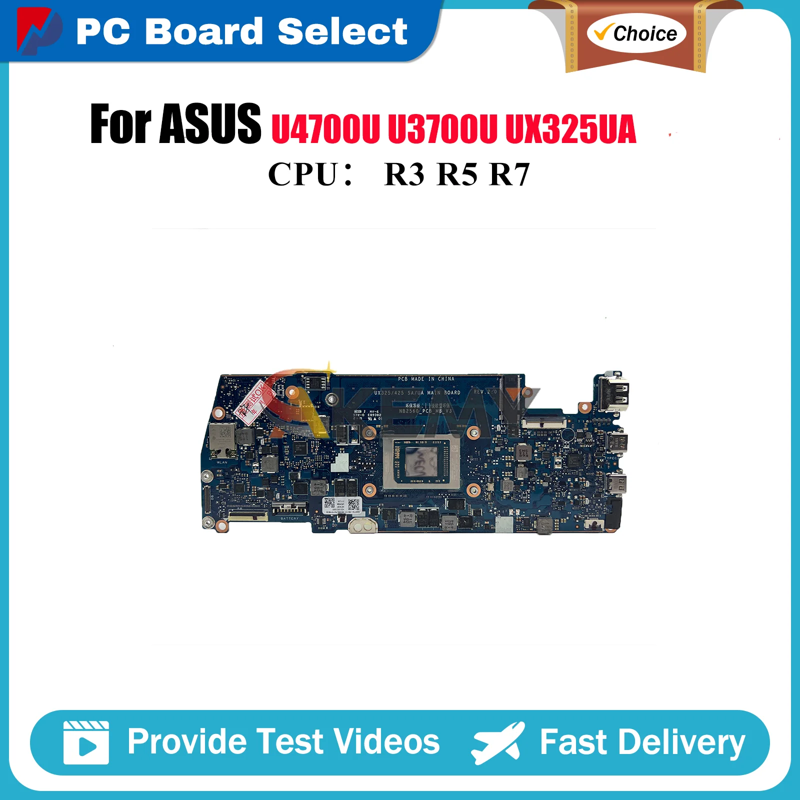 UX325UA Laptop Motherboard For ASUS ZenBook U3700U UX325UA U4700U UX325U Notebook Mainboard With R3 R5 R7 CPU 100% Tests OK Stk