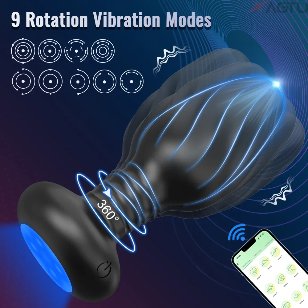 Vibrador con LED y rotación de 360 ° para hombres, tapón Anal, masajeador de próstata, aplicación Gay, juguete sexual para parejas