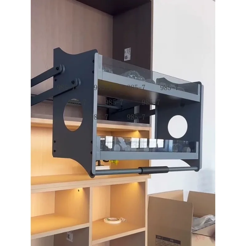 Aluminum Alloy Drop Down Storage Rack, Damping Lifting Basket for Kitchen Top Wall Cupboard Seasoning Storage