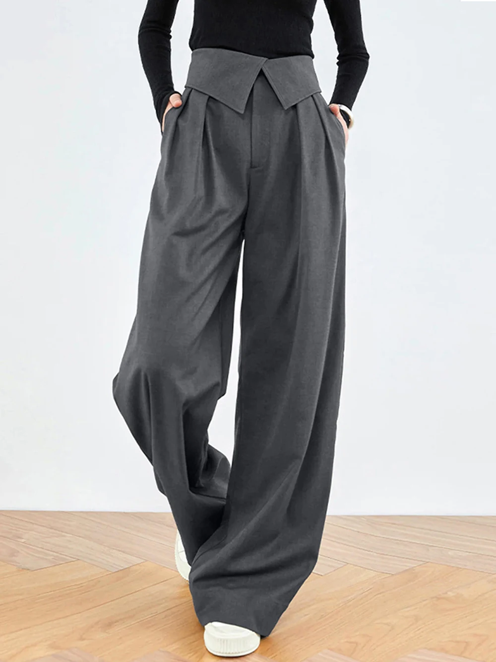 

Fashion Grey Loose Wide Pants Women 2024 New Spring Summer Office Lady Solid Patchwork High Waist Versatile Straight Pants