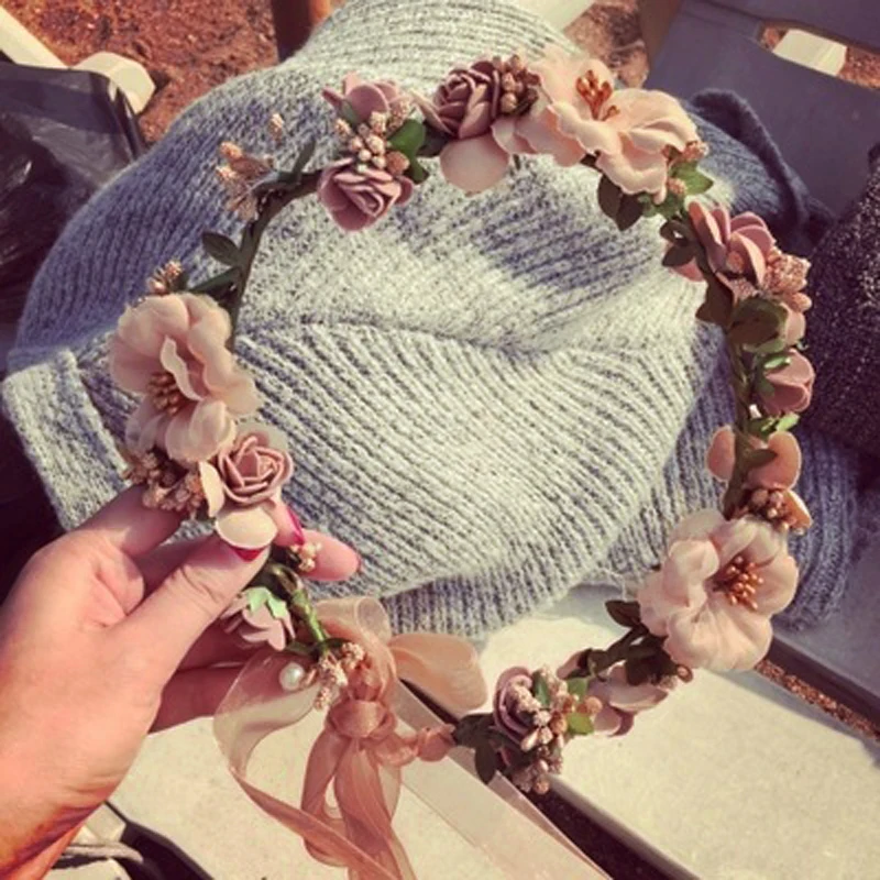 Women Ladies Faux Flower Hair Garland Headband Floral Wreath Wedding Hairband Headdress Birthday Accessory