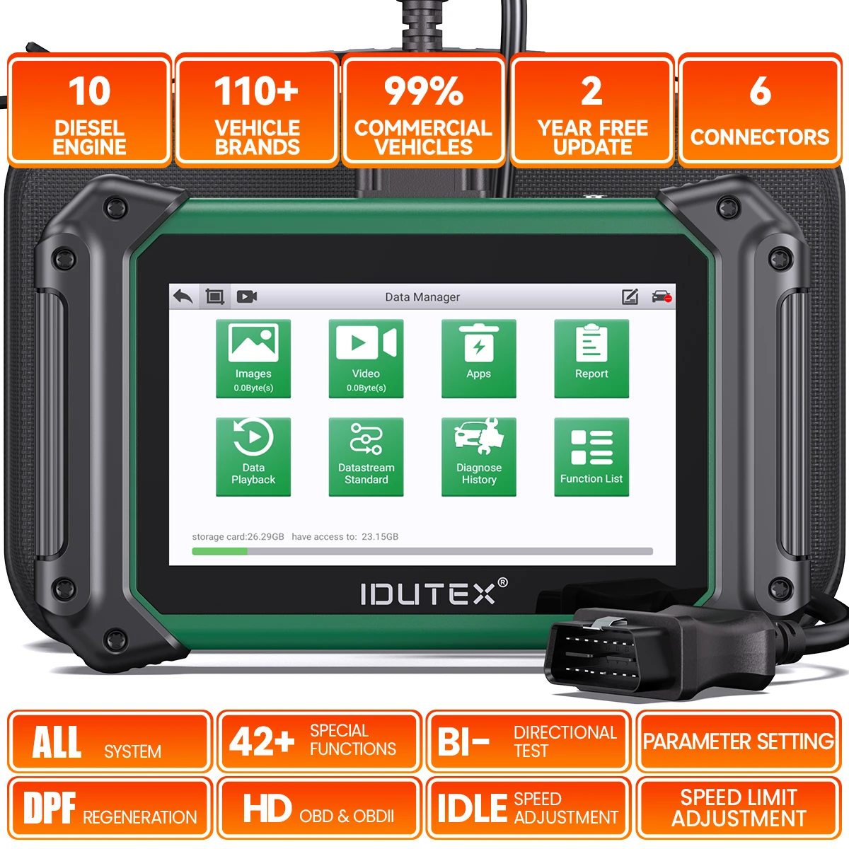 For Truck Heavy Duty Truck Full System Diagnostic Tool IDUTEX TS710 HD OBD2 Scanner for Truck Lorry Oil DPF Regen OBD2 Scannner