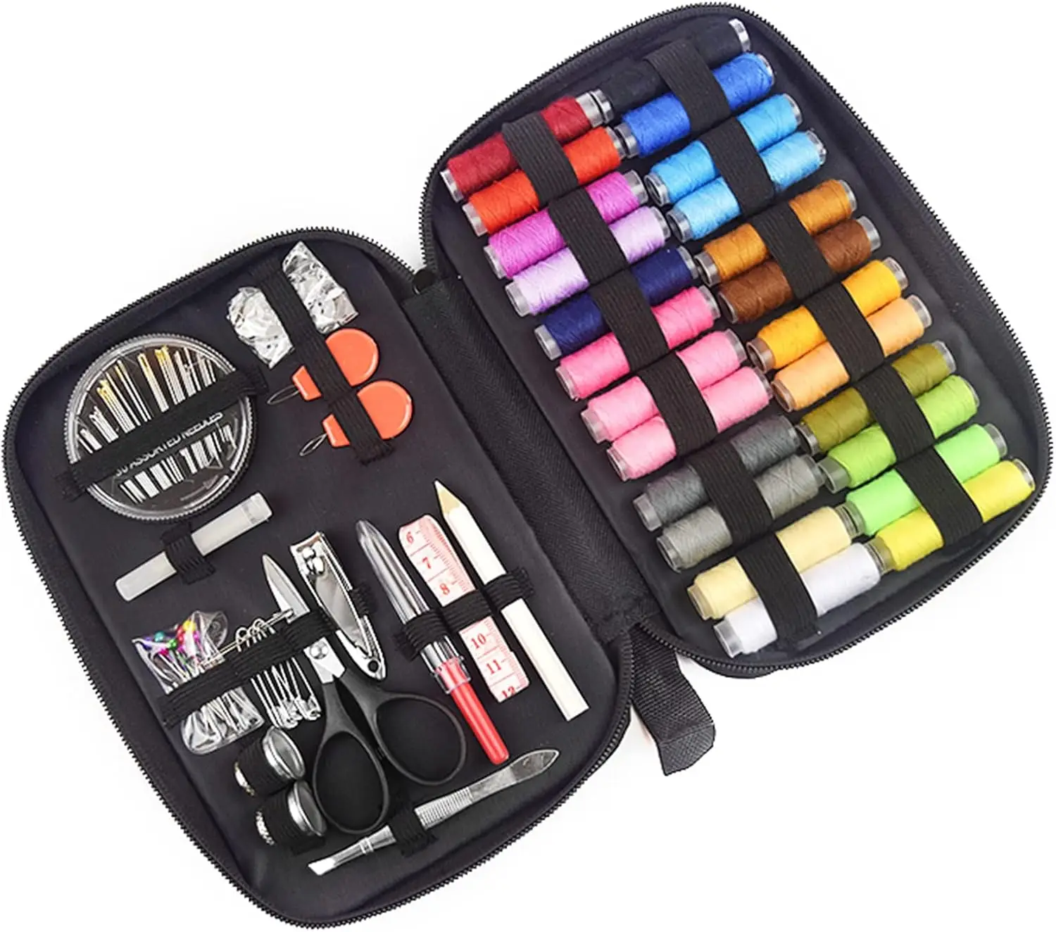 طقم خياطة جديد 90 قطعة مع حقيبة تخزين، طقم إبرة وخيط للخياطة، لوازم ماكينة الخياطة بإبر، مقص للمنزل
