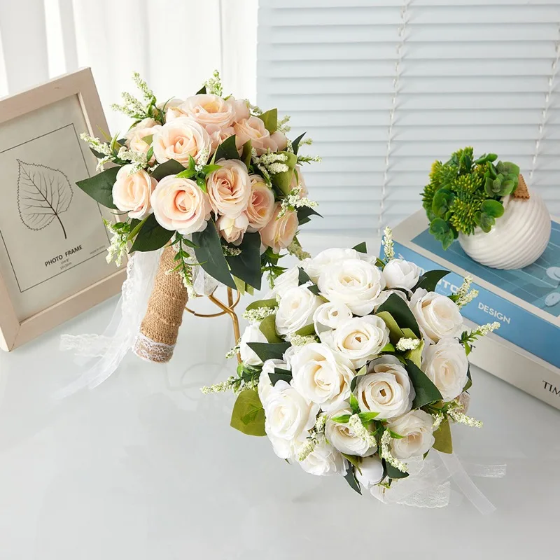 1 قطعة باقة محاكاة يدوية لحفلات الزفاف دعائم التصوير الفوتوغرافي ، زهرة العروس المزروعة باليد دعائم الزفاف في الهواء الطلق ، فن الأزهار #1