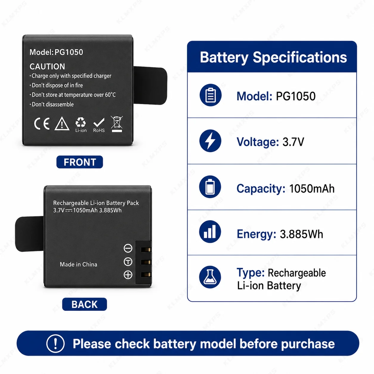 1050mAh 3.7V PG1050 Li-ion Battery for SJCAM SJ4000 SJ5000 SJ6000 WiFi Action Camera Sport DV Rechargeable Battery