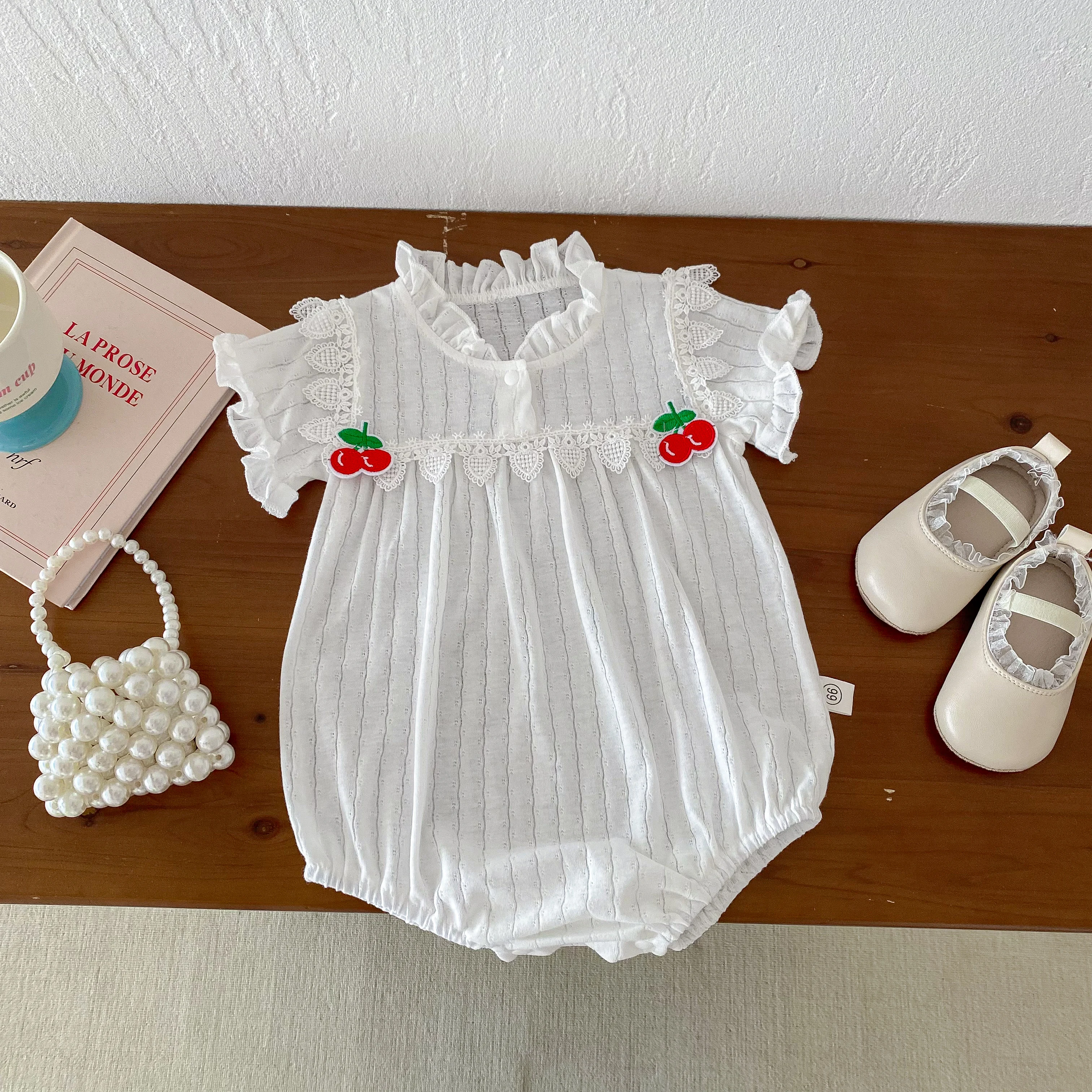 Baby Girl Romper Lovely Cherry Summer Short Sleeve Baby Onesies Newborn Sweet Princess Jumpsuit