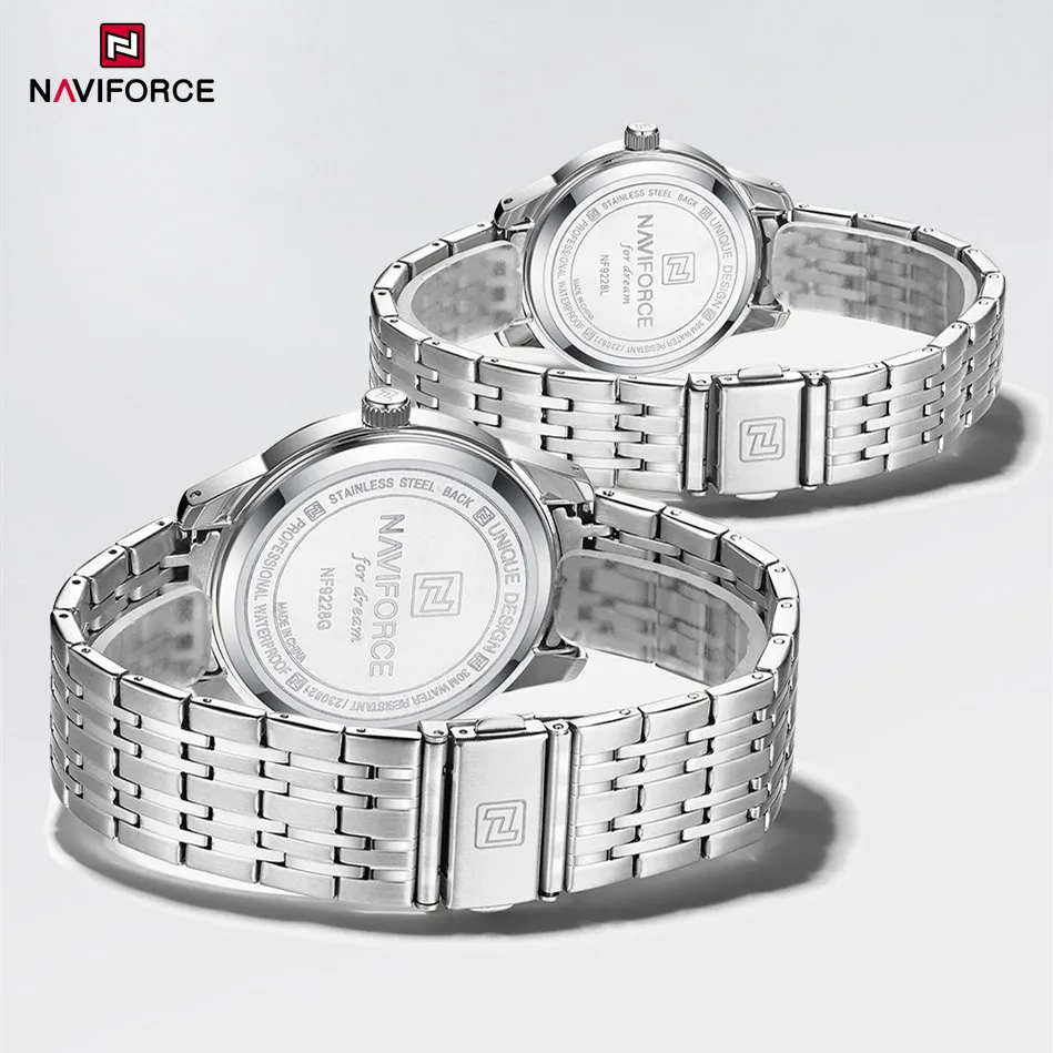 NAVIFORCE-Montre de Luxe pour Homme et Femme, Bracelet en Acier Inoxydable, Étanche, Mode, Quartz, Cadeau, Horloge, Couple, 2024