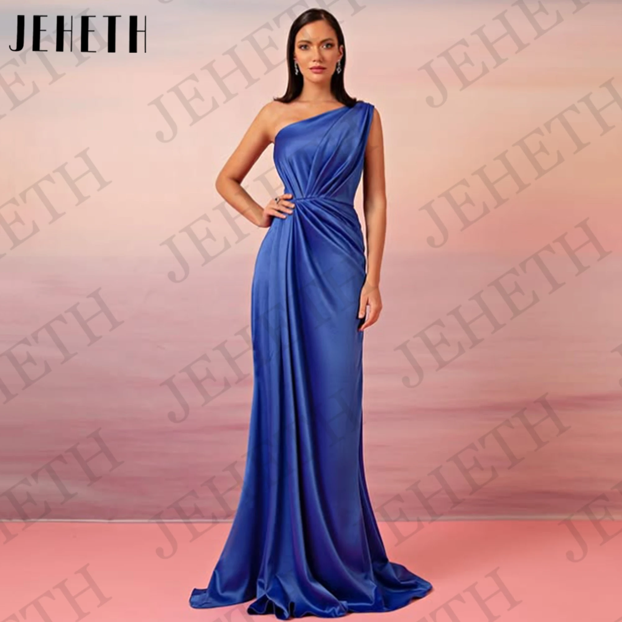 

JEHETH Customized One Shoulder Evening Dresses 2025 Mermaid Long New Elegant Ruched Prom Dress Sexy Royal Blue robes de soirée