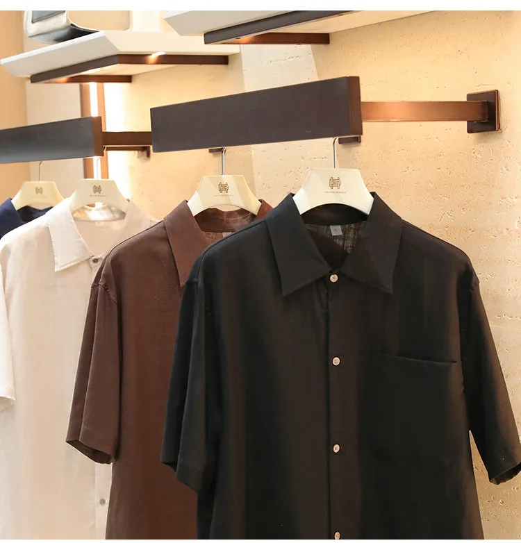 2026 summer new men's retro old money style business casual cool linen short-sleeved shirt