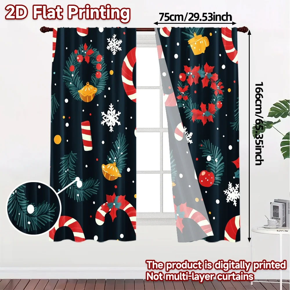 2pcs,Curtains Christmas Tree Wreath Candy Cane (3) Popular Curtains Polyester Easy Install Curtains Decorations Inside Perfect
