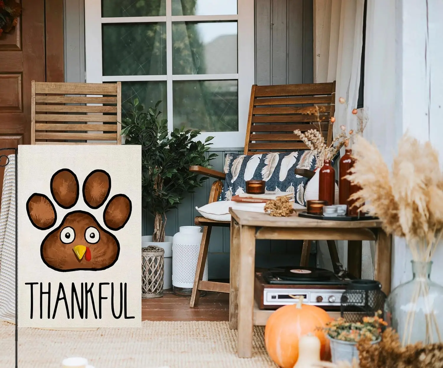 Thanksgiving Garden Flags for Outside, Thankful Turkey Dog Paw Small Seasonal Decor for Harvest Autumn Fall Yard Outdoor,12x GGX