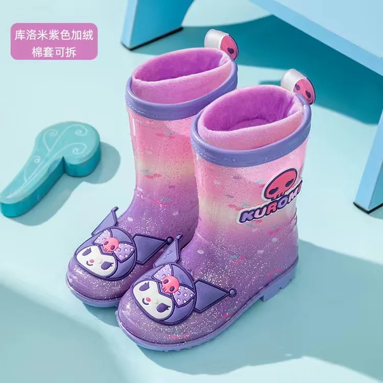 

Original Sanrio New cartoon girls Kuromi Hello Kitty Rain Boots Student Children's Fashion Boots Non-Slip shoes