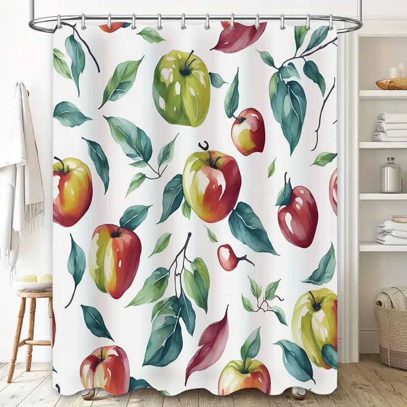 Colorful Fruit Print Shower Curtain Rustic Red Green Yellow Pattern Waterproof Bathroom Decor 72x78in (6 Pack Rings)