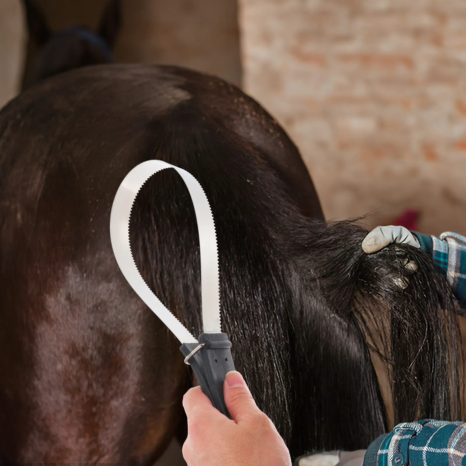 Horse Hair Scraper Brush With Stainless Steel Blades And Plastic Handle Grooming Shedder And Sweat Scraper Tool For Pet Horses