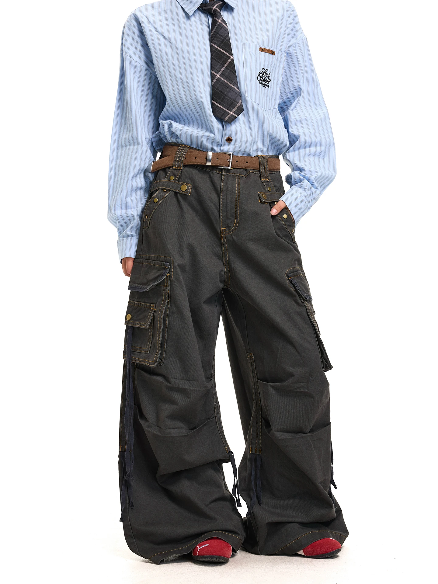 

Брюки женские Chen Zhanlao Store American Sle Multi ket Deconstructed Work Pants, плотные, свободные, прямые, широкие, плиссированные, повседневные