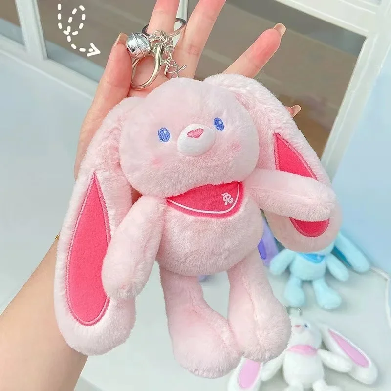 Juguete de peluche de conejo con orejas de tracción para niños, muñeco de conejito suave, llavero, 28cm