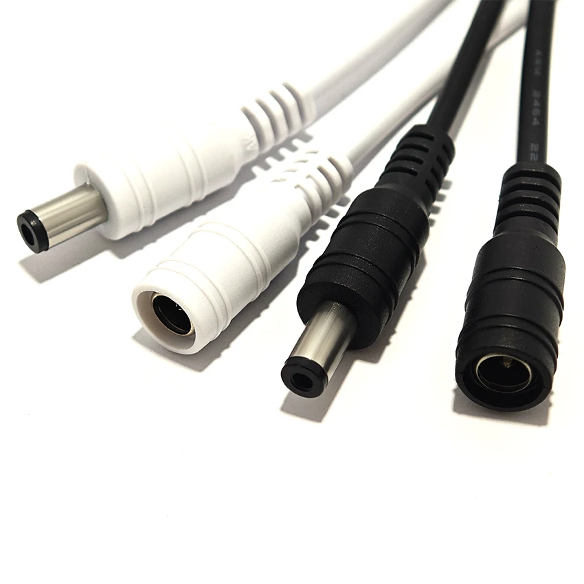 DC5.5x2.1mm Male Female Power Plug Cable Wire Jack Adapter Connector DC5521 Power Cord Black/White For LED Light Strip