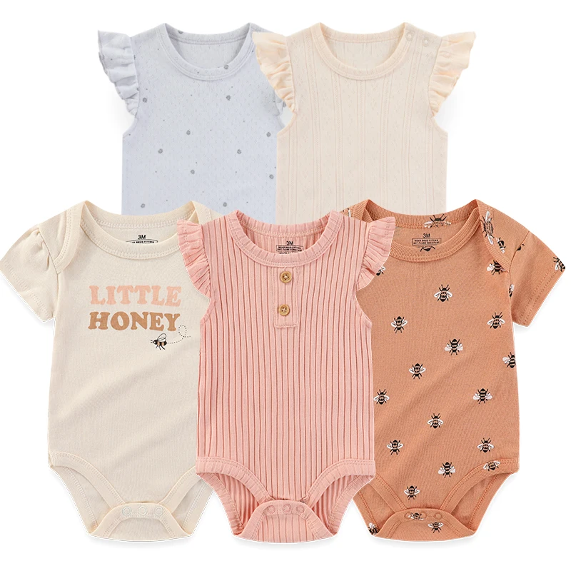 5-Pack Cartoon Cute Baby Boys Girls Bodysuits 0-12 Months Newborn Unisex Onesies Sleeveless/Short Sleeve Infant Clothes