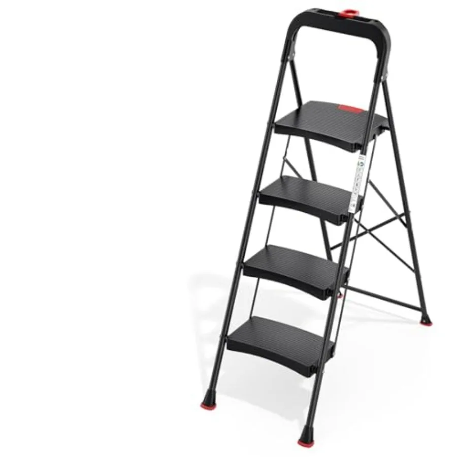 

4 Step Ladder Folding Step Stool, Heavy Duty Steel Ladder with Tool Tray, Anti-Slip Wide Pedal, Portable Step Ladder for Home K
