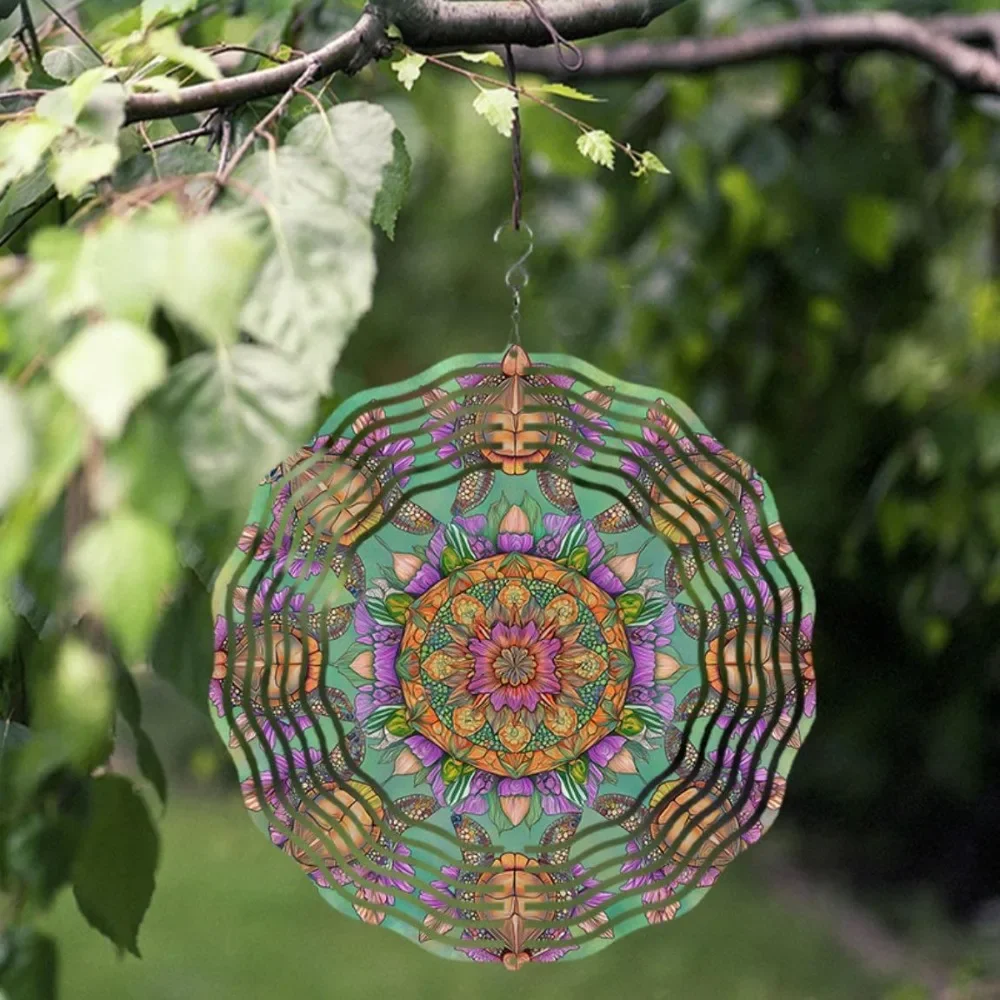 CIFBUY Wind Chimes Mandala Garden Spinner Vibrant Hanging Ornament Decor for Patio Yard Lawn Porch Balcony Outdoor Art