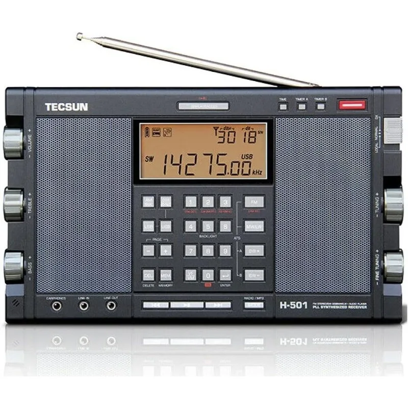 Christmas.H501 راديو Worldband AM/FM ذو الموجات القصيرة ذات الموجات الطويلة مع استقبال SSB ومكبرات صوت مزدوجة ومشغل MP3، أسود غير لامع